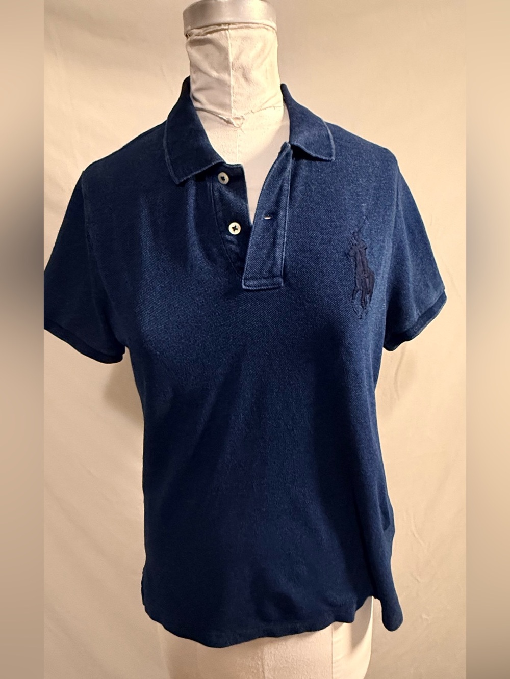 Polo Ralph Lauren Big Pony Skinny Fit Blue Cotton Polo Shirt Women’s L